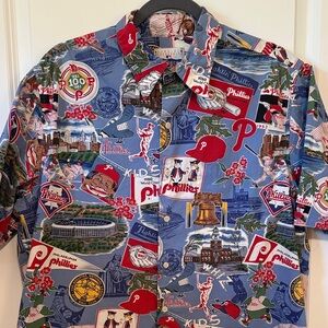 Reyn Spooner Phillies Themed Blue Button Down Shirt